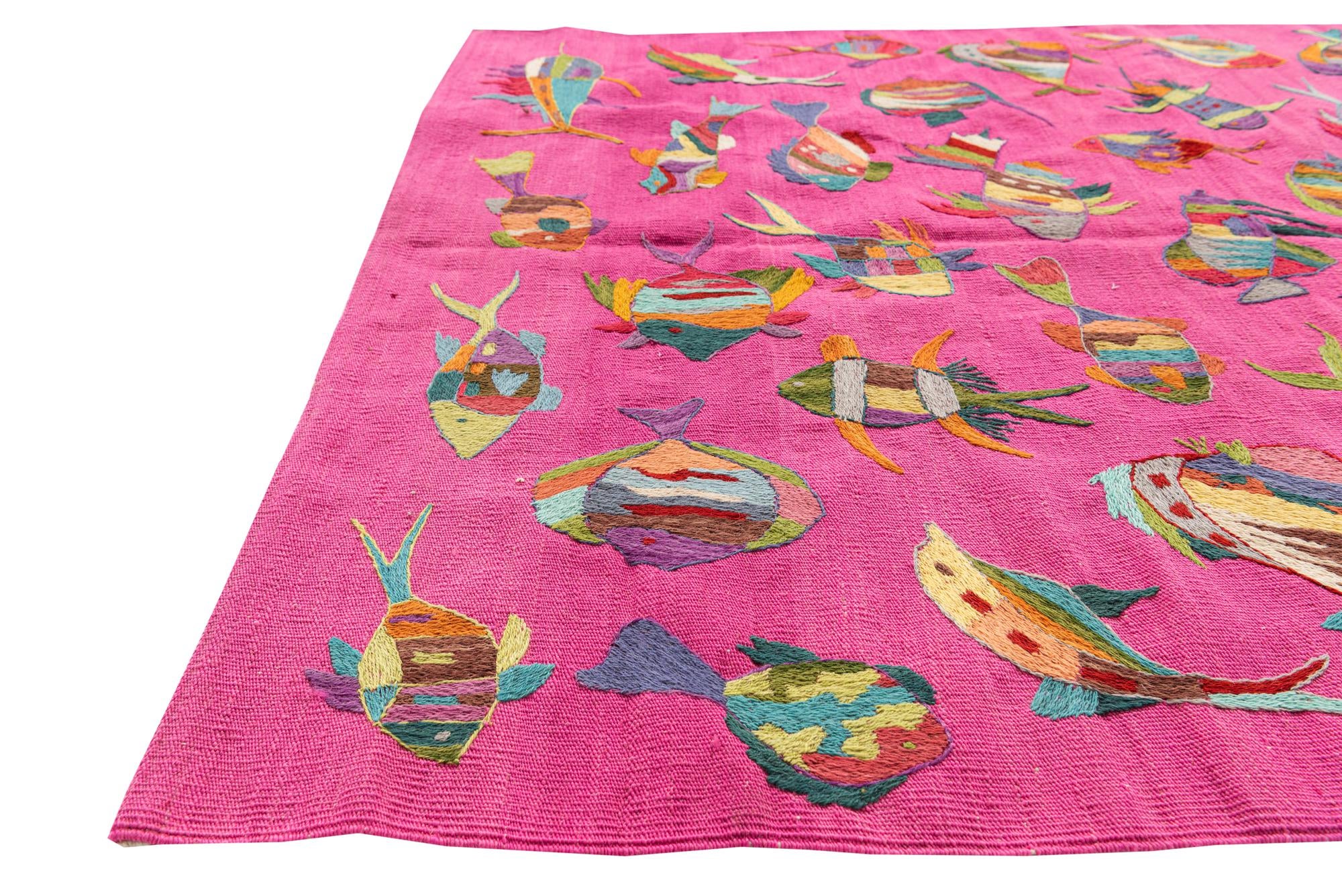 4' 2 x 5' 8 Hand Woven Kilim Suzani Wool Rug