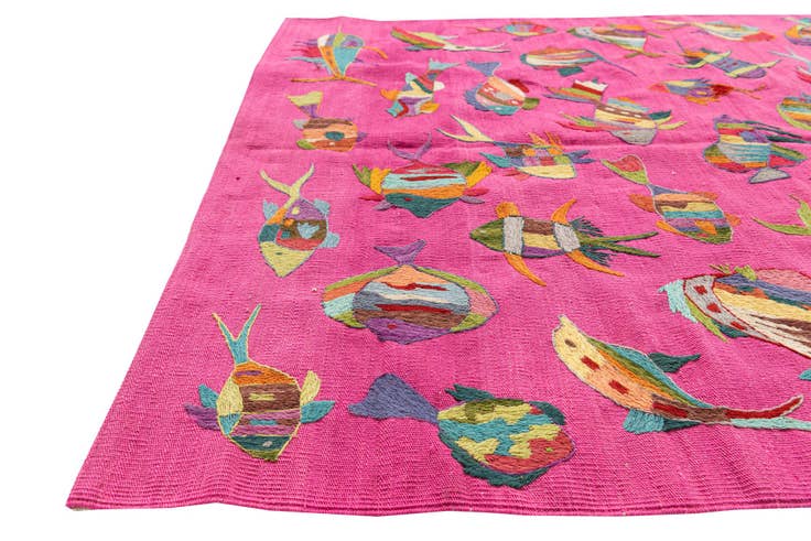 Detail image of 4' 2 x 5' 8 Hand Woven Kilim Suzani Wool Rug