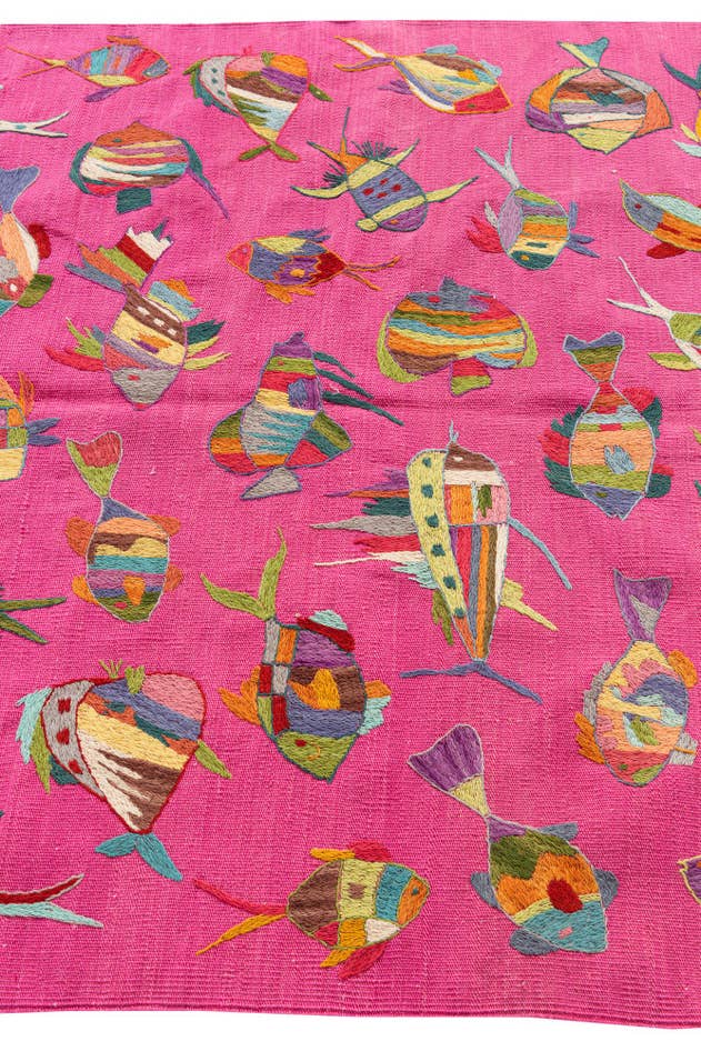 Detail image of 4' 2 x 5' 8 Hand Woven Kilim Suzani Wool Rug