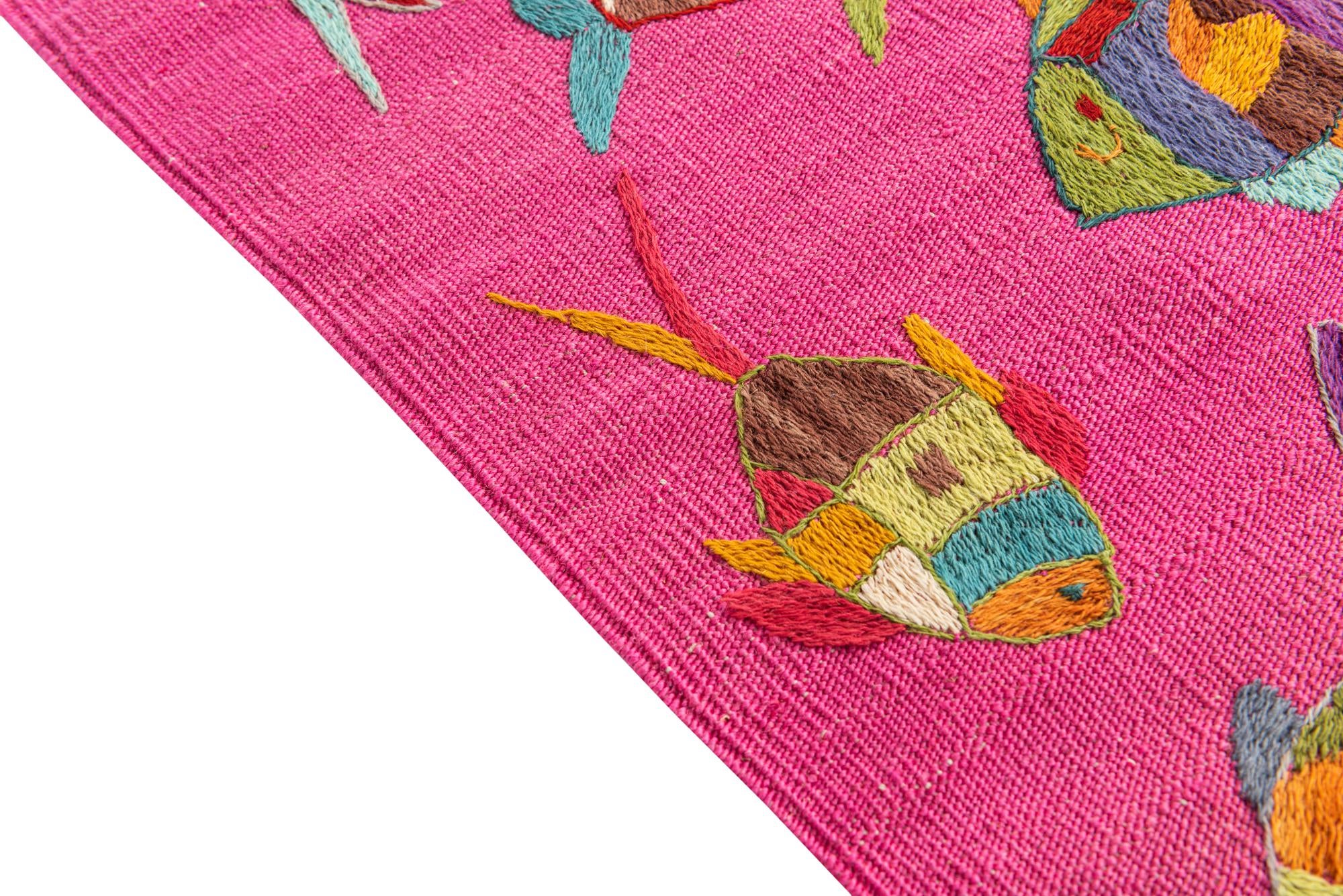 4' 2 x 5' 8 Hand Woven Kilim Suzani Wool Rug