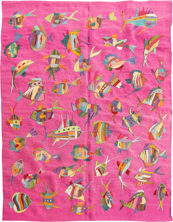Detail image of 4' 2 x 5' 8 Hand Woven Kilim Suzani Wool Rug