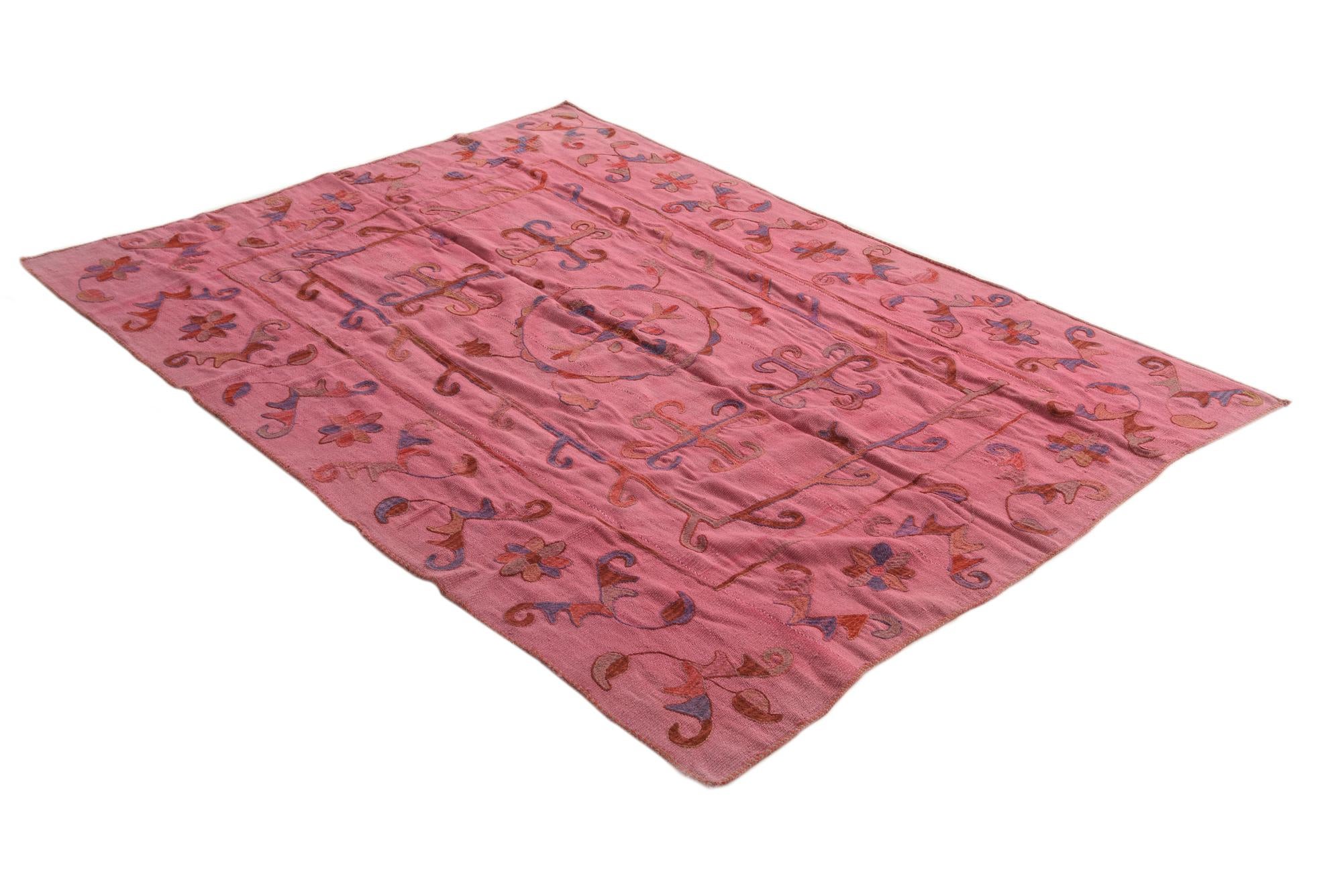 5' 8 x 7' 7 Hand Woven Kilim Suzani Wool Rug