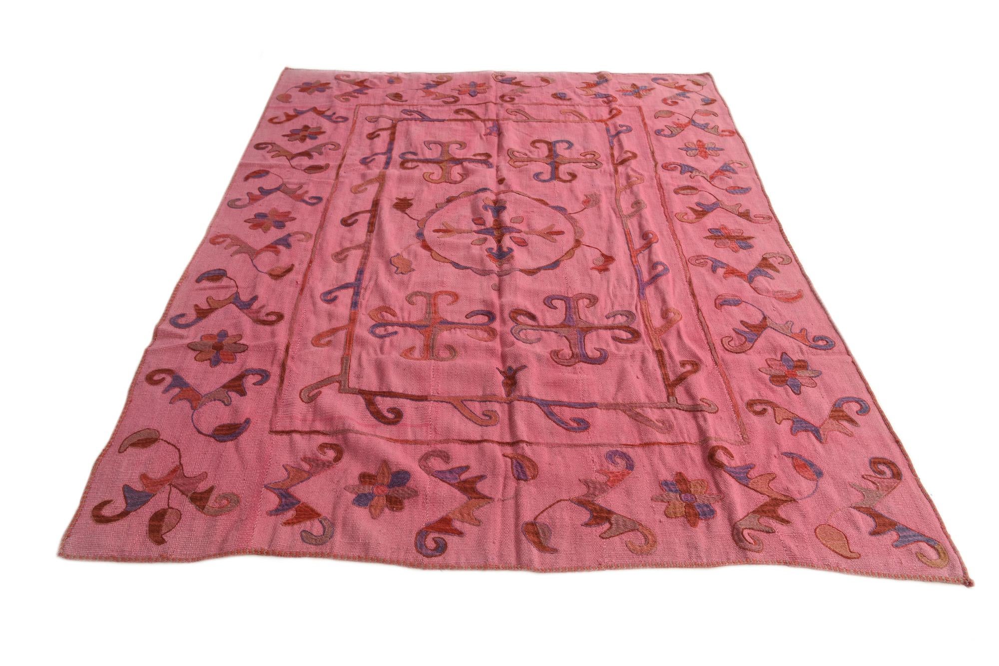 5' 8 x 7' 7 Hand Woven Kilim Suzani Wool Rug