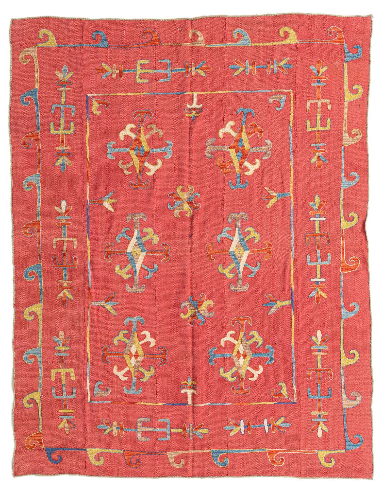 5' 10 x 7' Hand Woven Kilim Suzani Wool Rug
