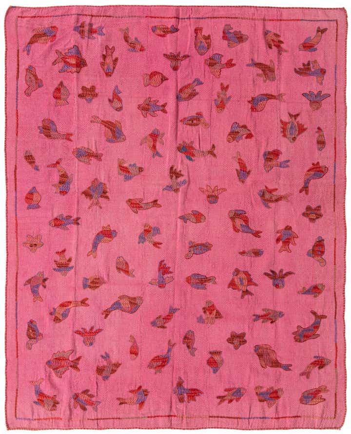 5' 3 x 6' 7 Hand Woven Kilim Suzani Wool Rug