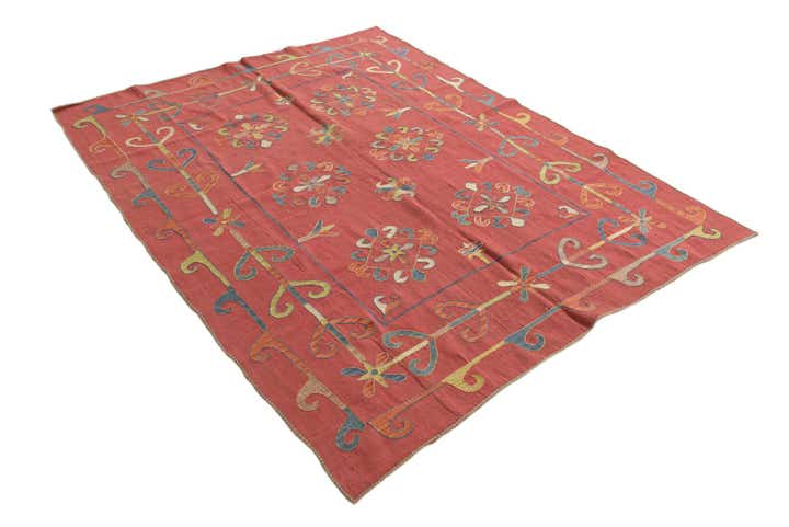 5' 9 x 7' 2 Hand Woven Kilim Suzani Wool Rug