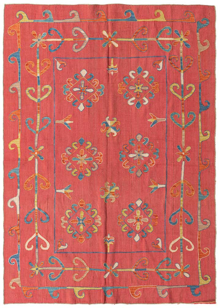 5' 9 x 7' 2 Hand Woven Kilim Suzani Wool Rug