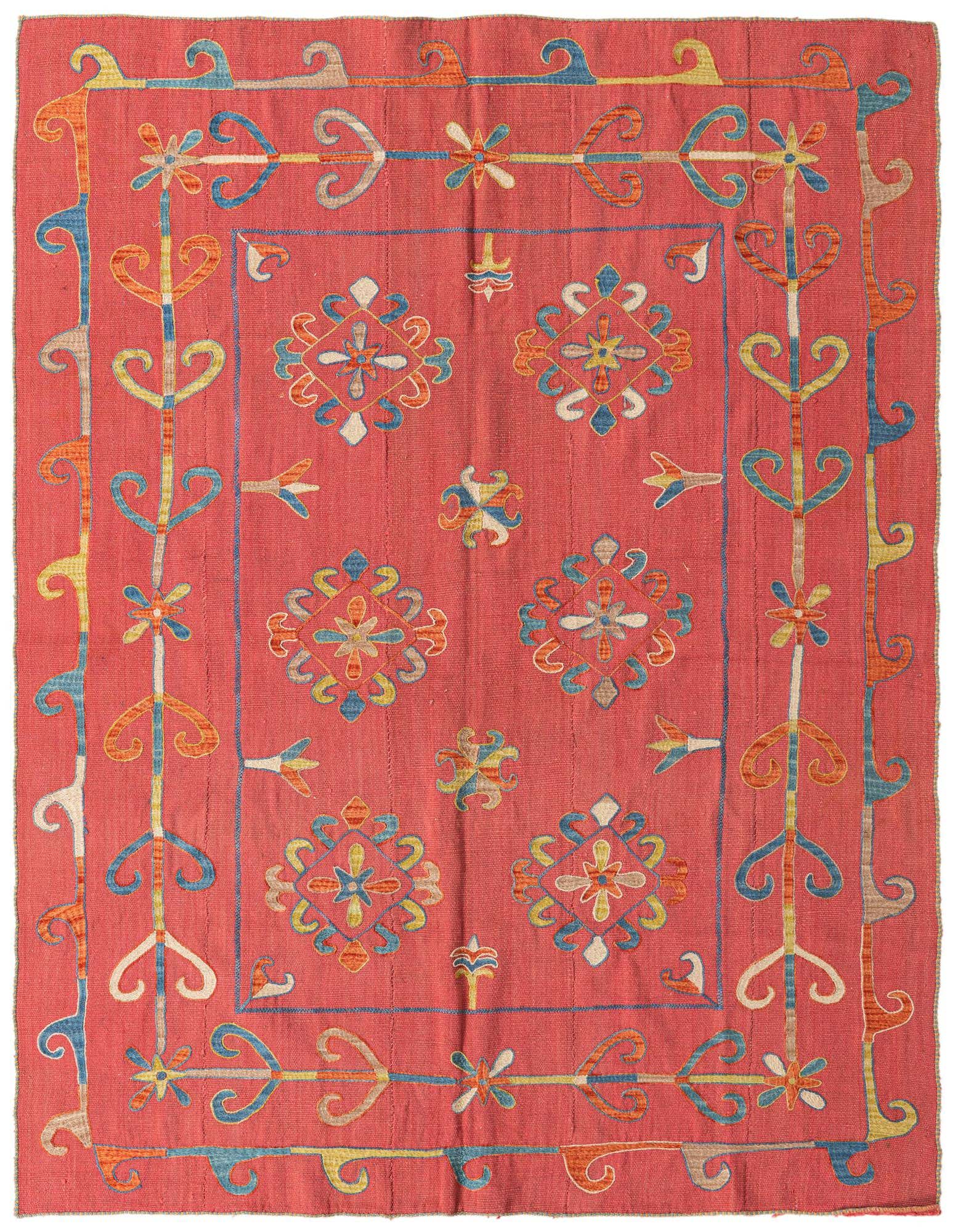 5' 9 x 7' 2 Hand Woven Kilim Suzani Wool Rug