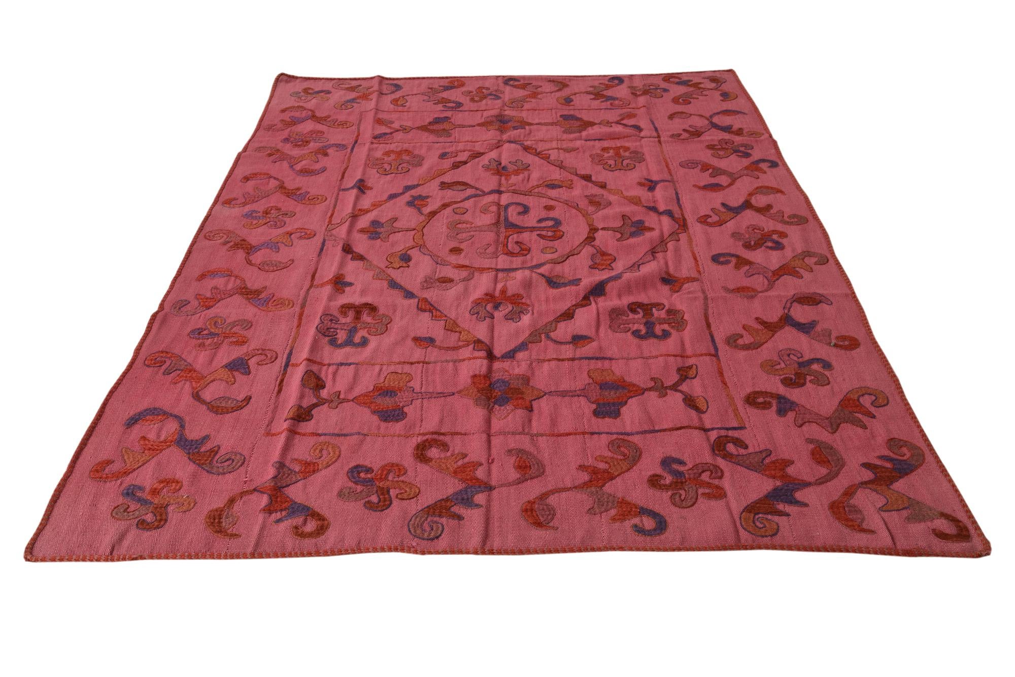 5' 6 x 7' 7 Hand Woven Kilim Suzani Wool Rug