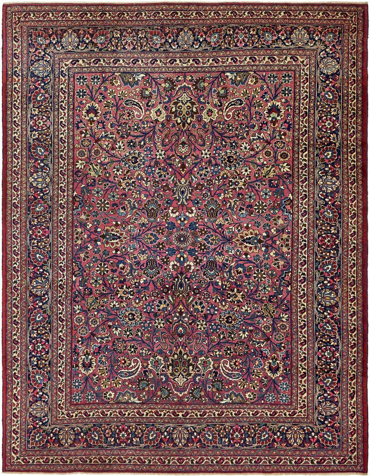 Detail image of 8' 10 x 11' Hand Knotted Mashad Persian Wool Rug