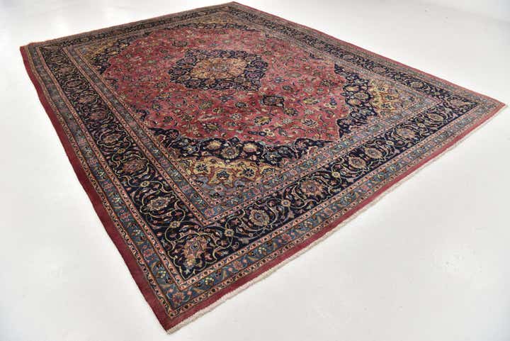 9' 7 x 12' 10 Hand Knotted Mashad Persian Wool Rug