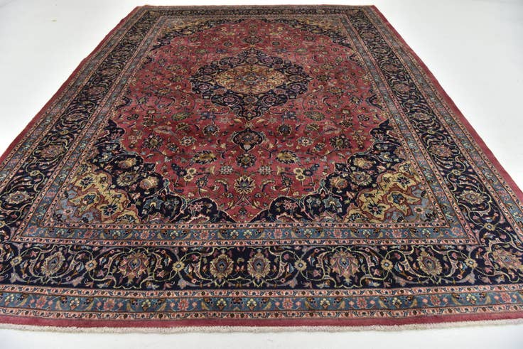 Detail image of 9' 7 x 12' 10 Hand Knotted Mashad Persian Wool Rug