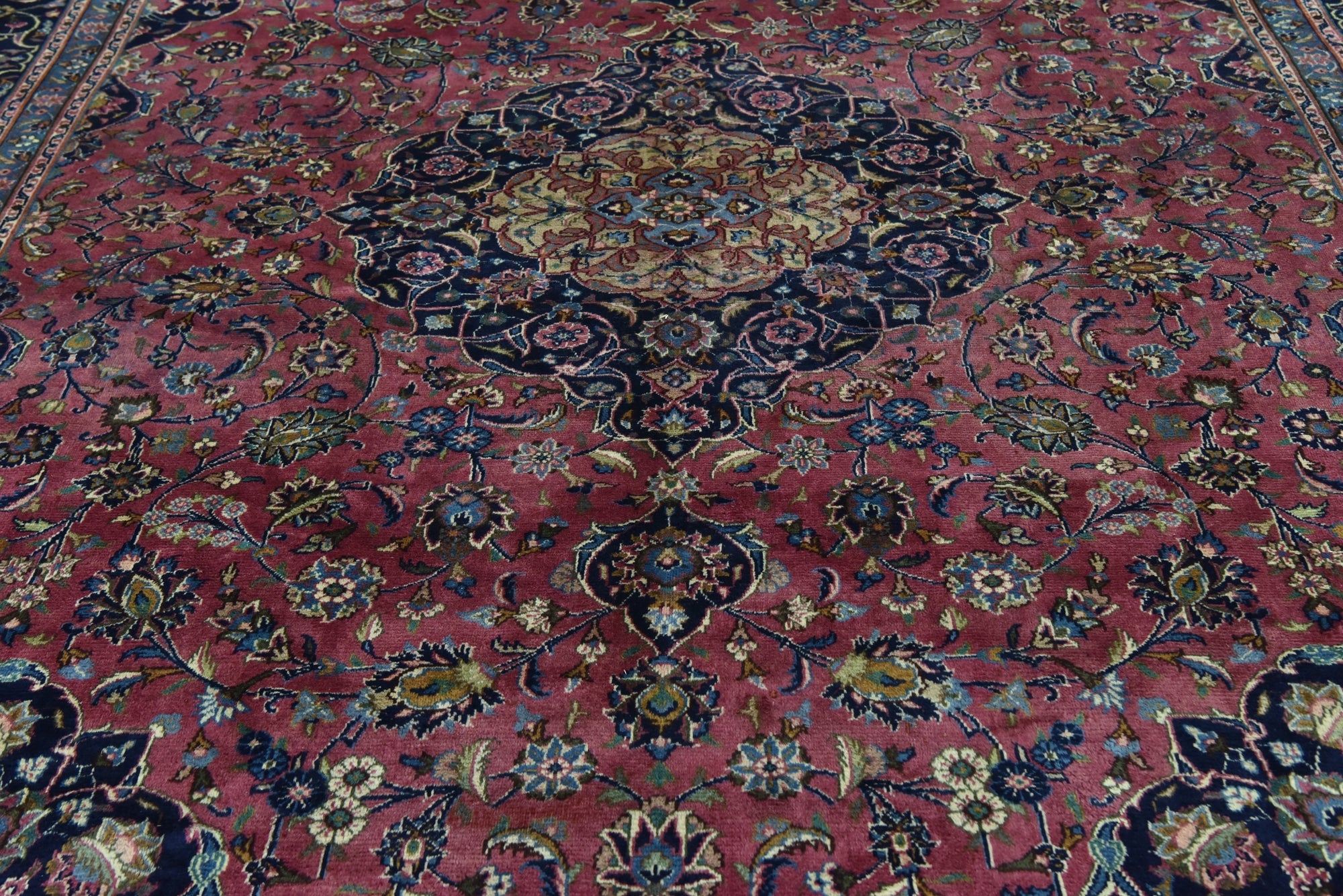 9' 7 x 12' 10 Hand Knotted Mashad Persian Wool Rug