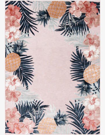 Pink Easy-Clean Botanical Indoor / Outdoor Rug