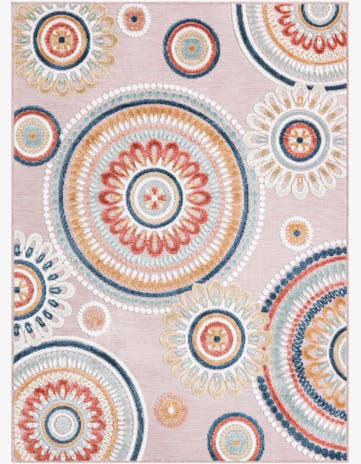 Pink Easy-Clean Botanical Indoor / Outdoor Rug