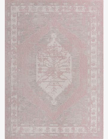 Pink Easy-Clean Traditional Indoor / Outdoor Rug