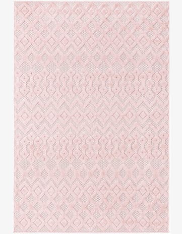 Pink Easy-Clean Trellis Textured Indoor / Outdoor Rug