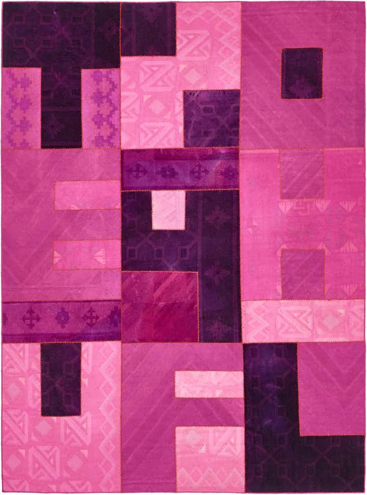 7' 2 x 9' 10 Hand Woven Patchwork Wool Rug