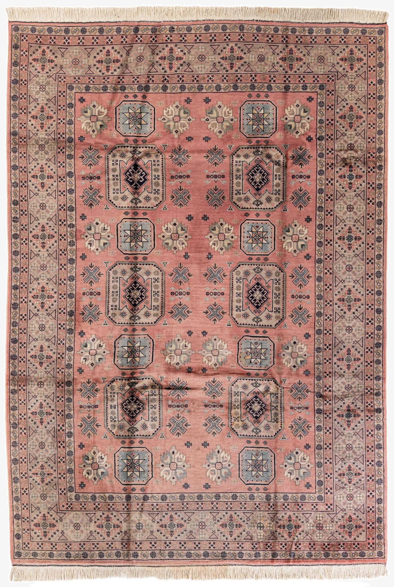 6' 10 x 9' 7  Hand Knotted Torkaman Oriental Wool Rug