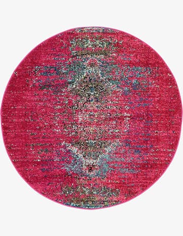 Pink Washable Carnevale Round Rug