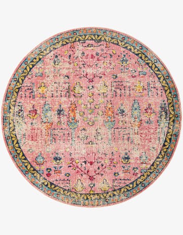 Pink Washable El Paso Round Rug