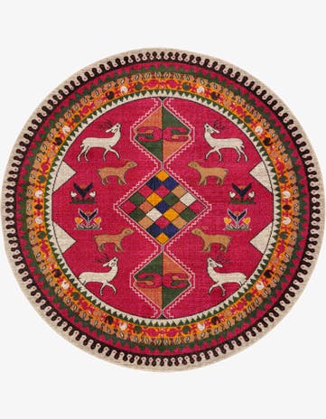 Pink Washable Mesa Round Rug