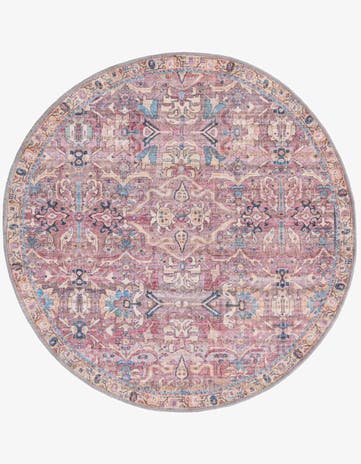 Pink Washable Nostalgia Round Rug