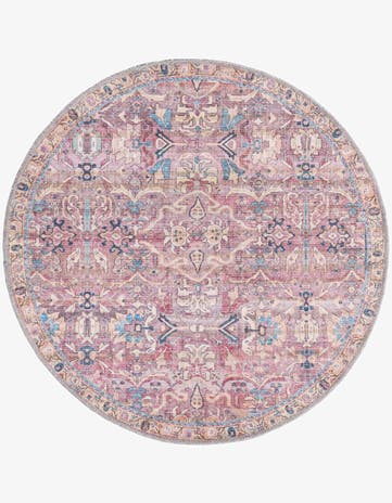 Pink Washable Nostalgia Round Rug