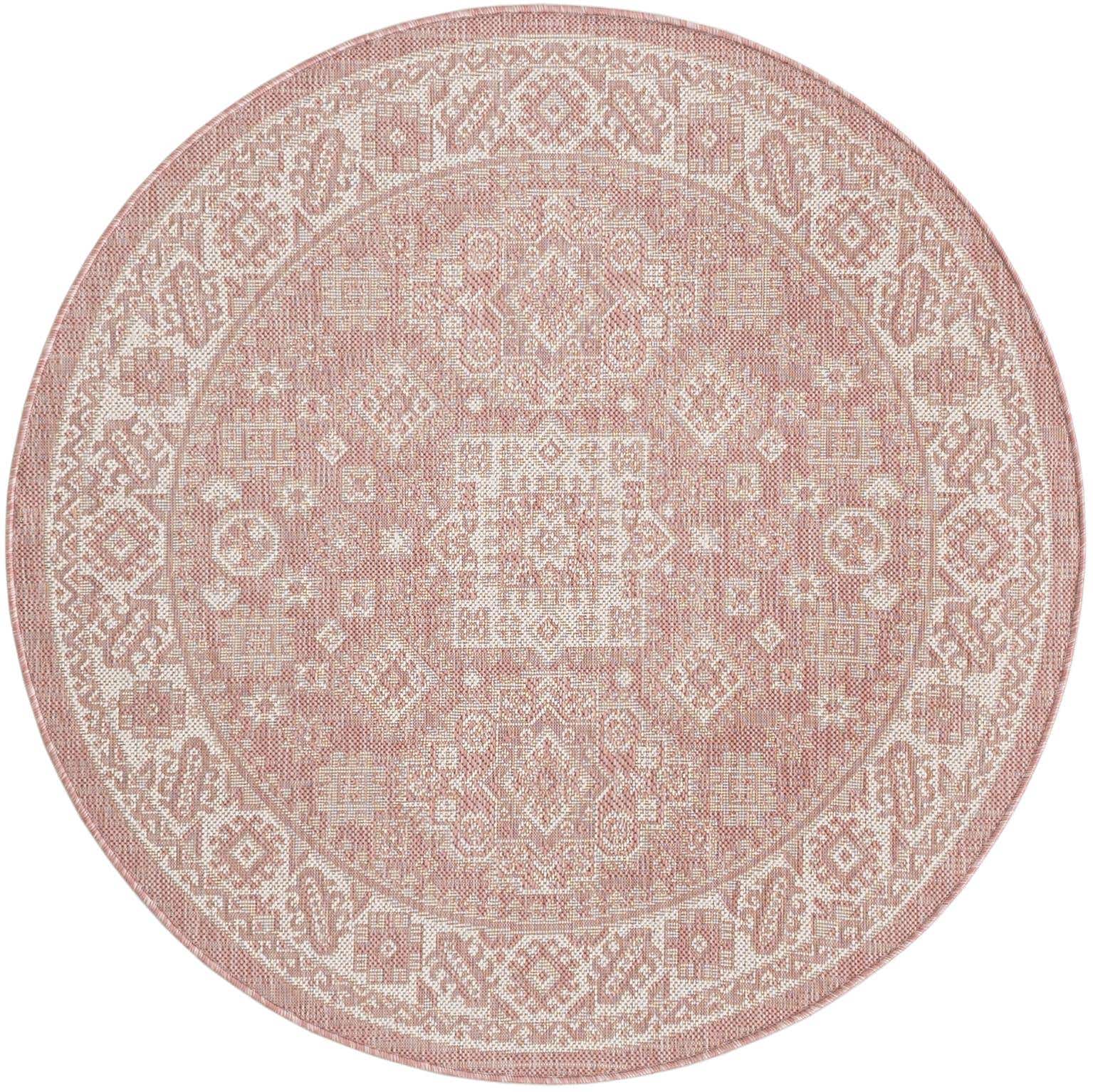 4' x 4' Easy-Clean Aztec Indoor / Outdoor Round Rug