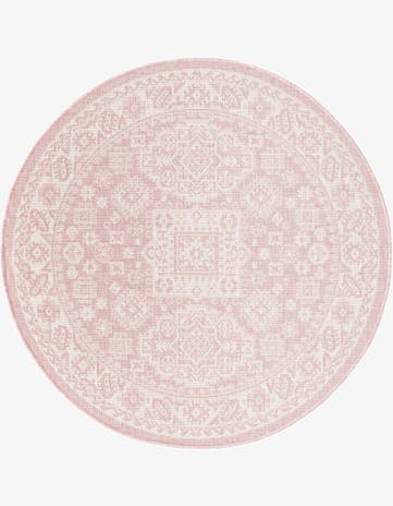 Pink Easy-Clean Aztec Indoor / Outdoor Round Rug