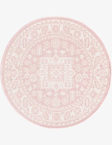 Pink Easy-Clean Aztec Indoor / Outdoor Round Rug