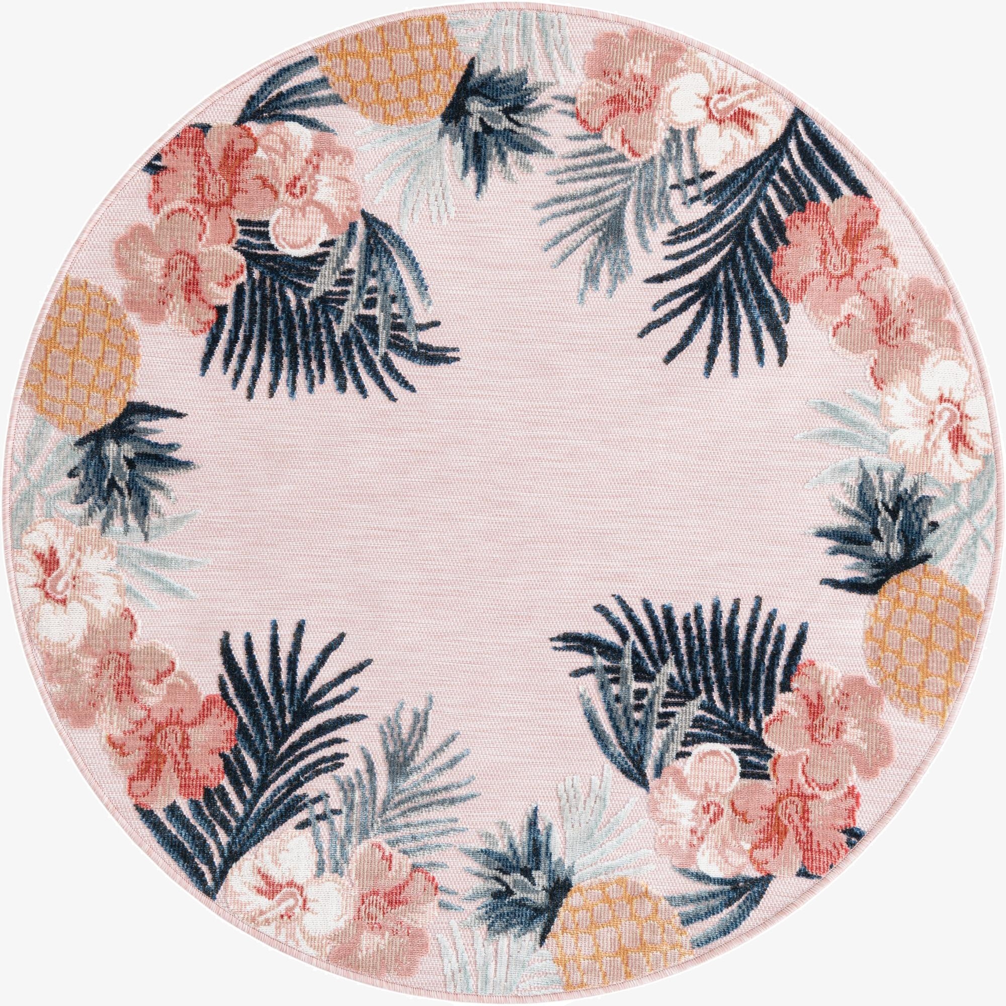 4' 5 x 4' 5  Washable Botanical Indoor / Outdoor Round Rug
