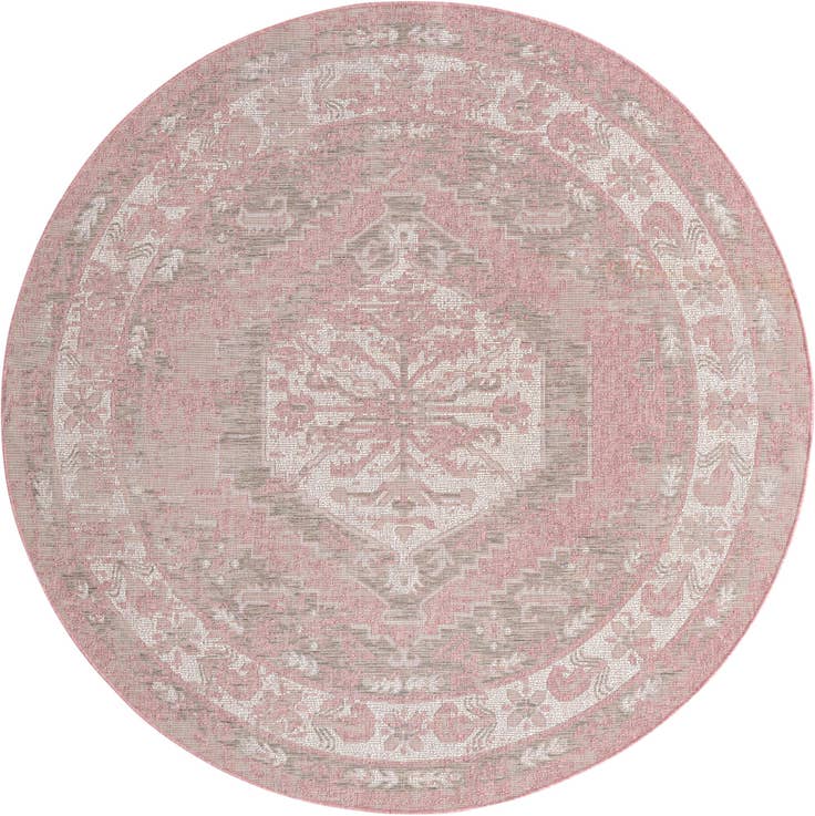 Detail image of 7' 10 x 7' 10 Easy-Clean Traditional Indoor / Outdoor Round Rug