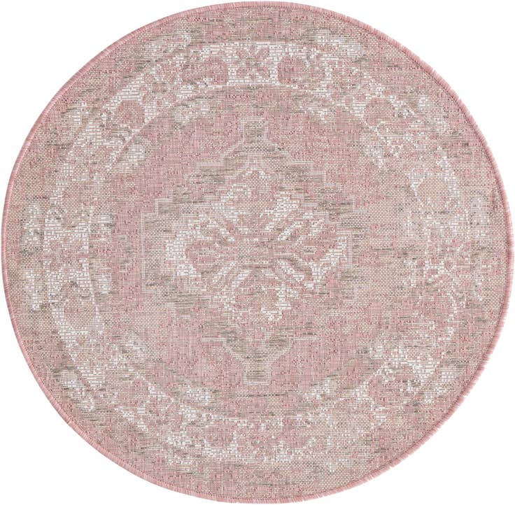 Detail image of 3' x 3' Easy-Clean Traditional Indoor / Outdoor Round Rug