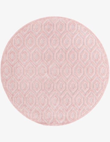 Pink Easy-Clean Trellis Textured Indoor / Outdoor Round Rug