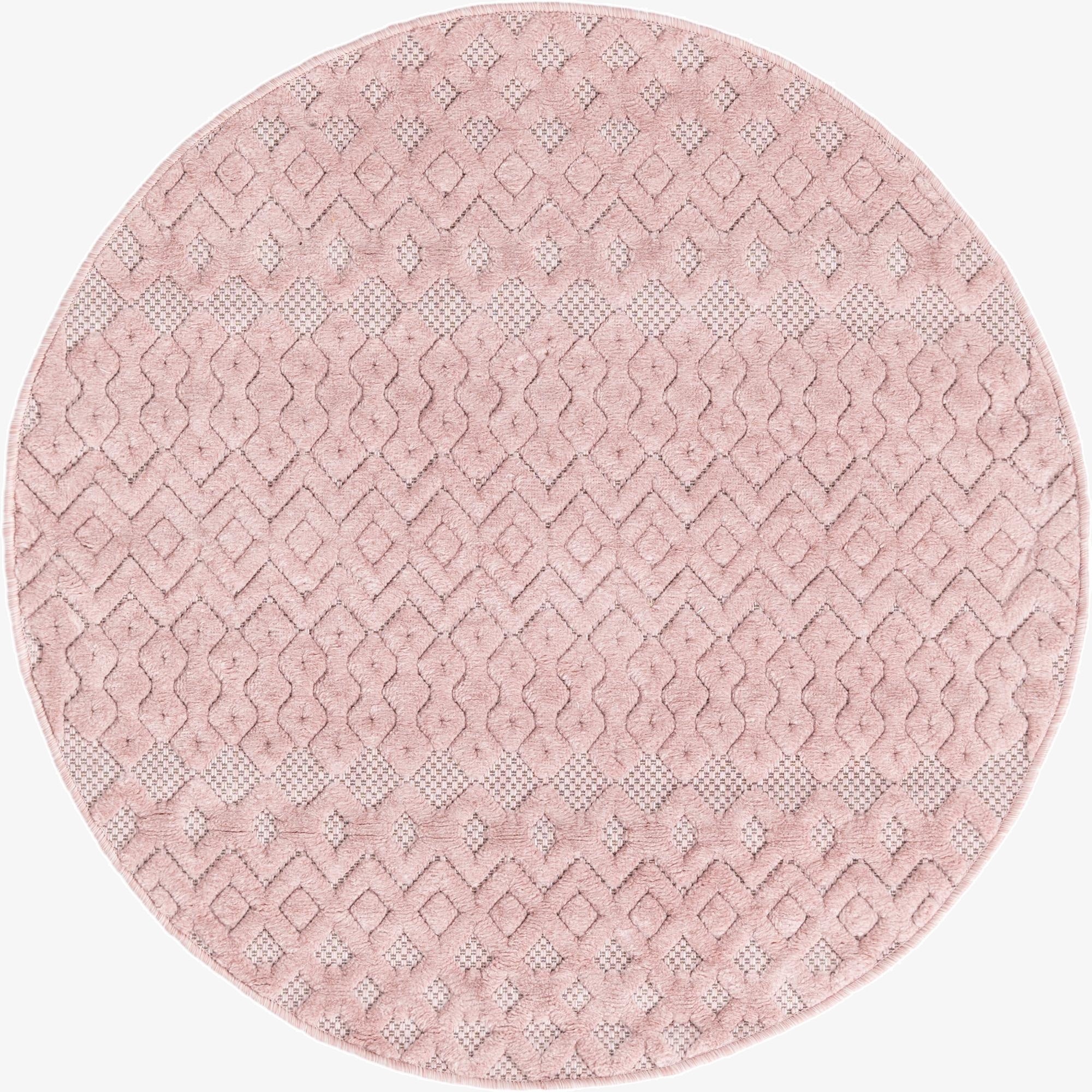Primary image 4' x 4'  Washable Trellis Textured Indoor / Outdoor Round Rug