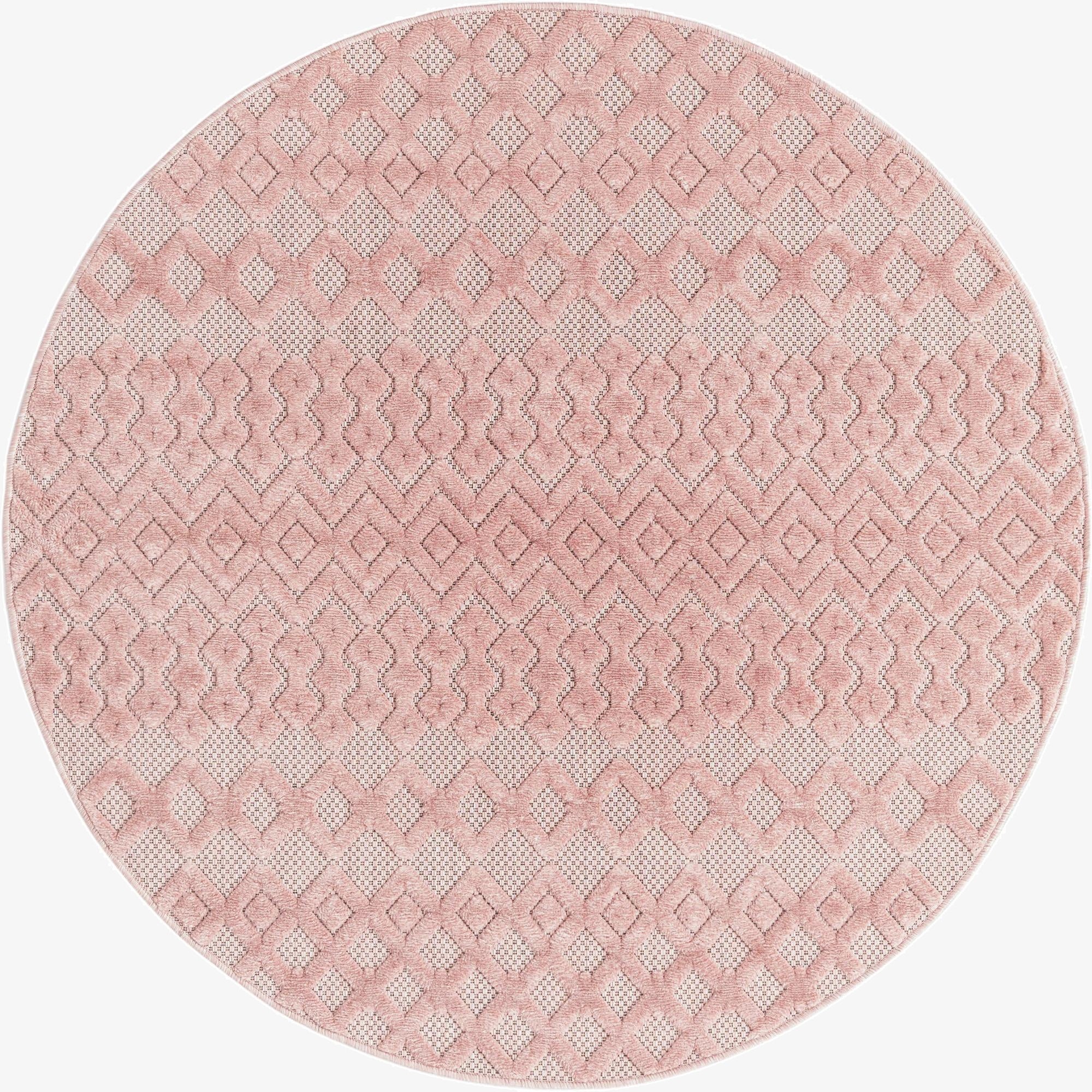 5' 3 x 5' 3  Washable Trellis Textured Indoor / Outdoor Round Rug