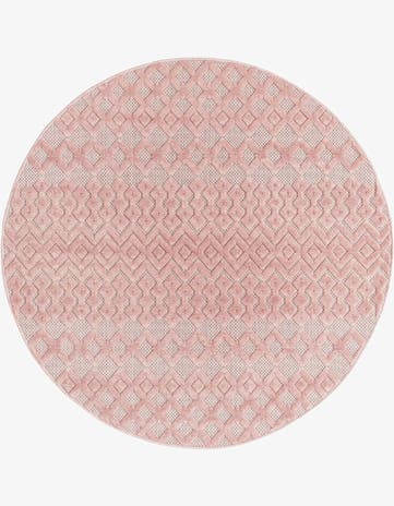Pink Easy-Clean Trellis Textured Indoor / Outdoor Round Rug