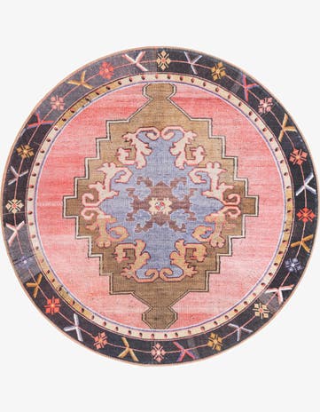 Pink Washable Timeless Round Rug