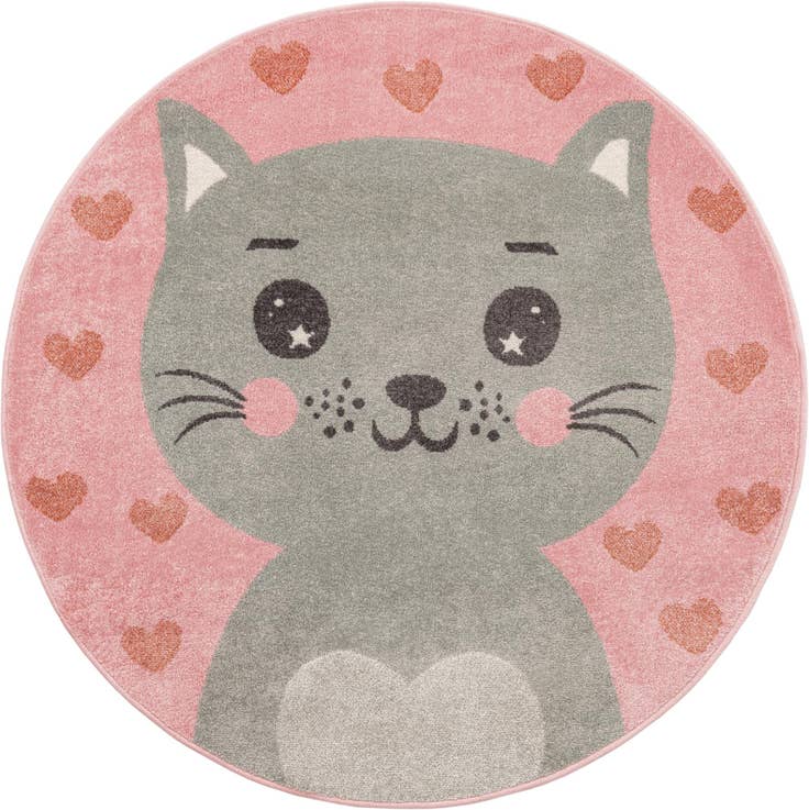 Detail image of 5' 3 x 5' 3 Cat Whimsy Kids Round Rug