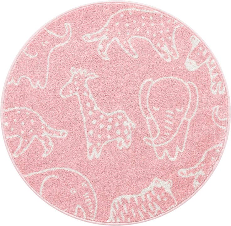 Detailfoto van 100cm x 100cm Animals Whimsy Kids Rond Vloerkleed