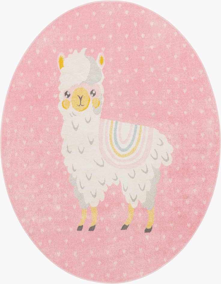 Detail image of 7' 10 x 7' 10 Llama Whimsy Kids Round Rug