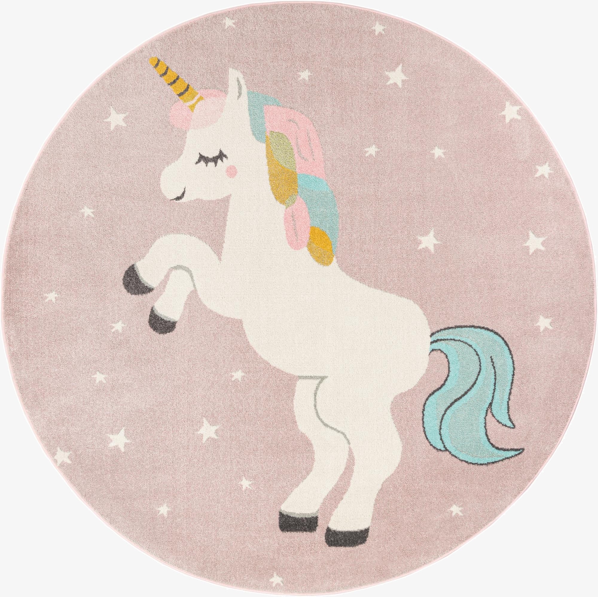 7' 10 x 7' 10 Unicorn Whimsy Kids Round Rug