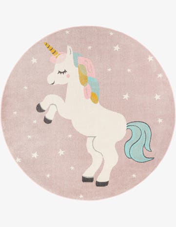 Pink Unicorn Whimsy Kids Round Rug