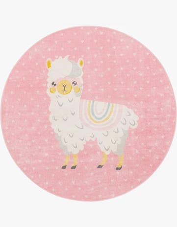 7' 10 x 7' 10 Llama Whimsy Kids Round Rug