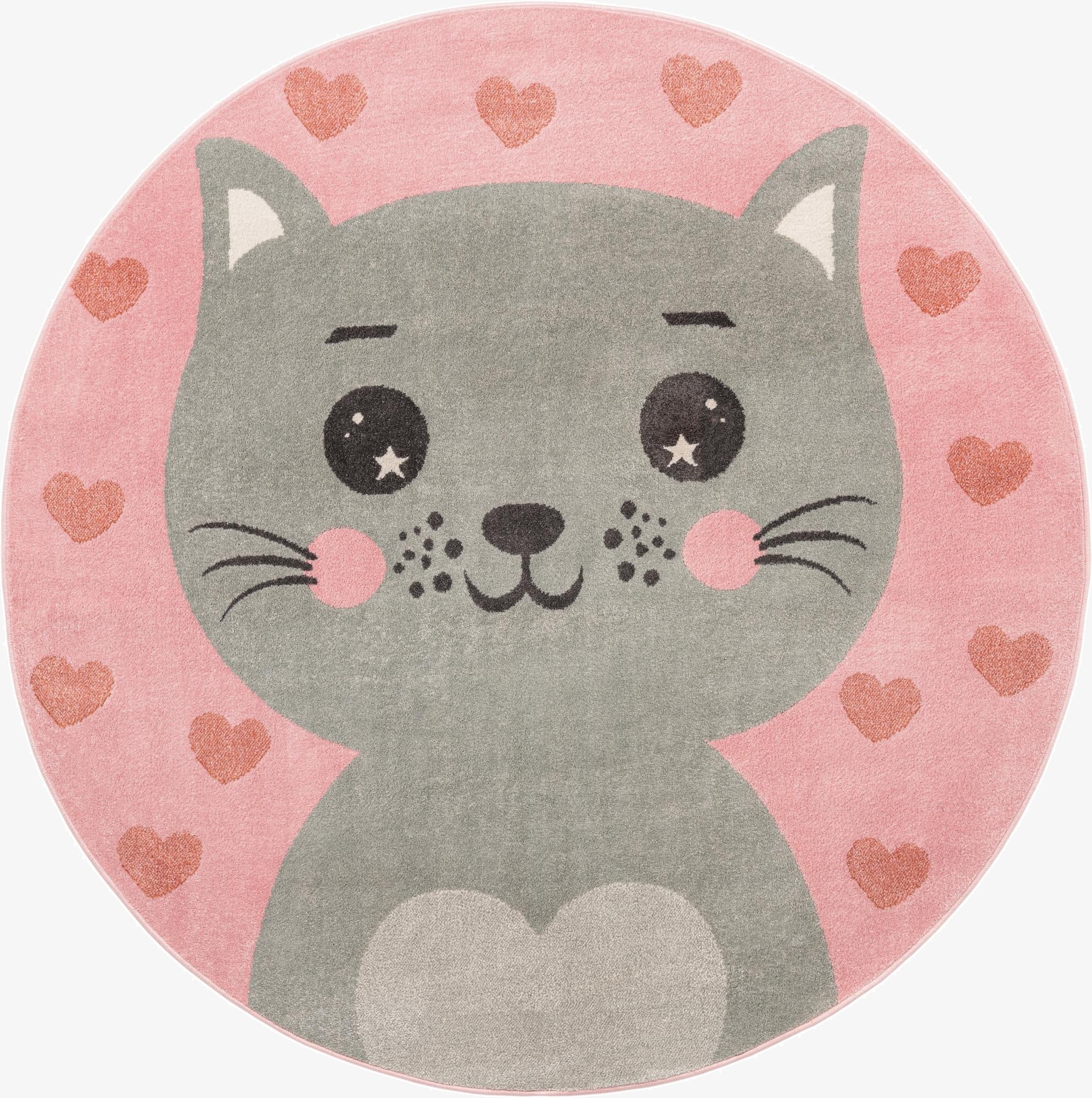 7' 10 x 7' 10 Cat Whimsy Kids Round Rug