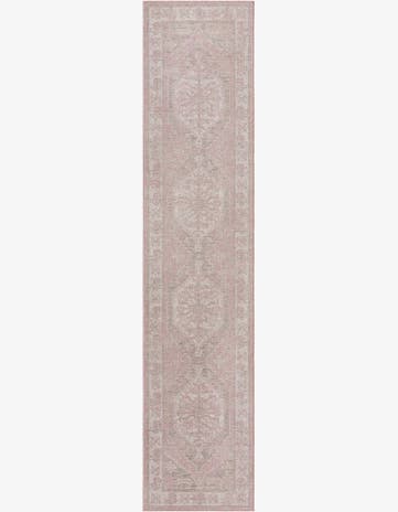 Pink Easy-Clean Traditional Indoor / Outdoor Runner Rug