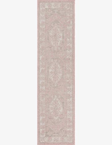 Pink Easy-Clean Traditional Indoor / Outdoor Runner Rug