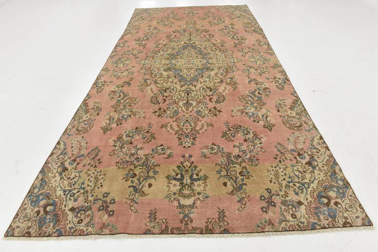 Detailfoto van 195cm x 410cm Handgeknoopt Ultra Vintage Perzisch Wol Loper Vloerkleed