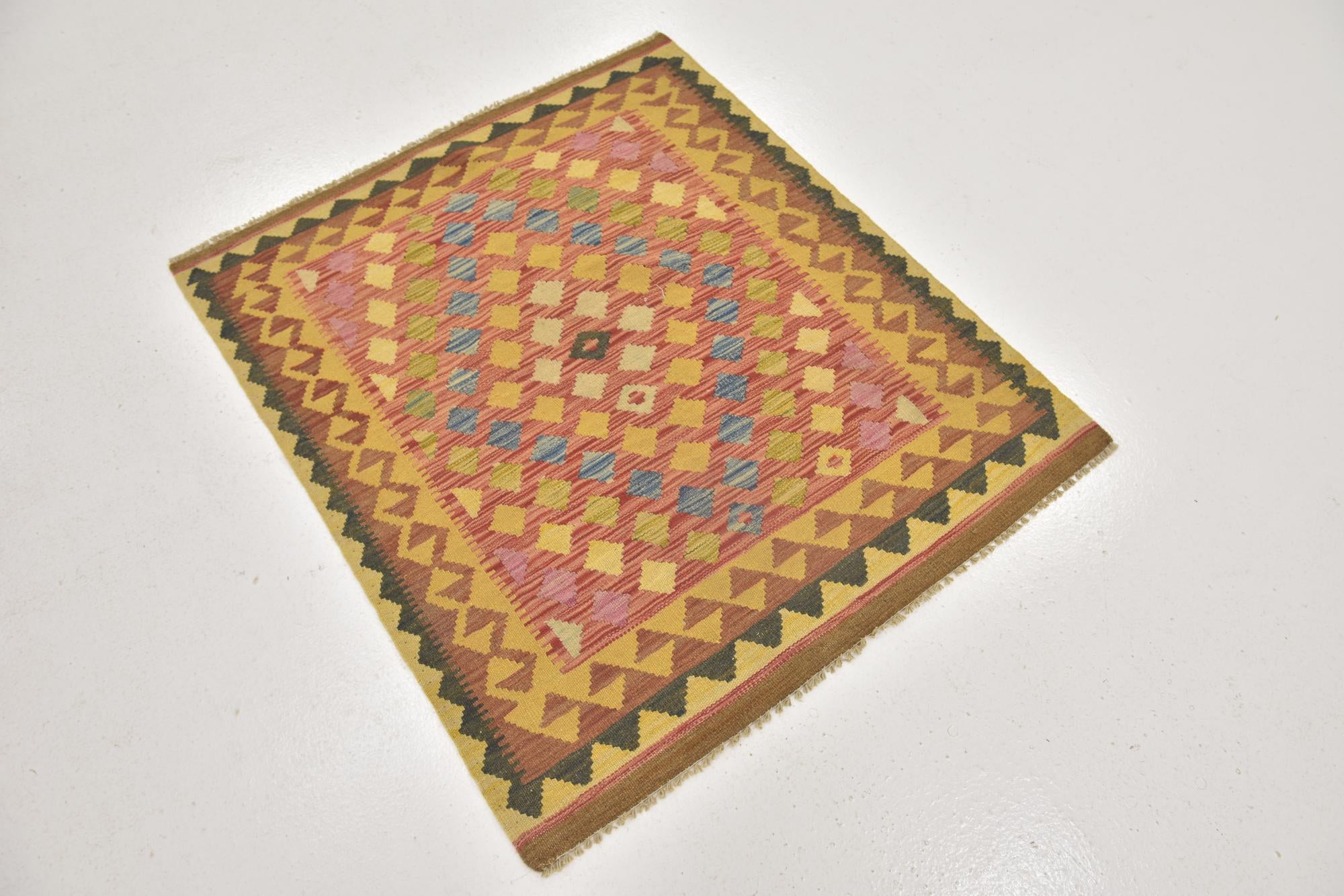 3' 2 x 3' 8 Hand Woven Kilim Maymana Wool Square Rug
